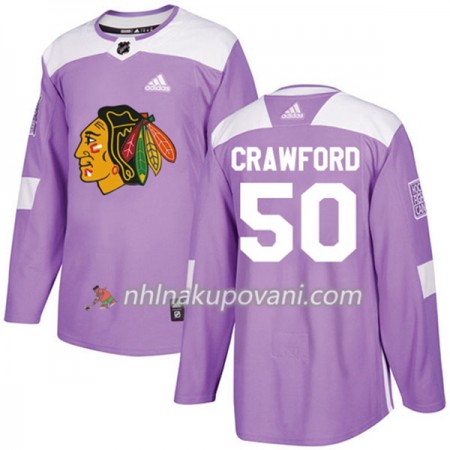Chicago Blackhawks Dresy Corey Crawford 50 Adidas 2017-2018 Nachová Fights Cancer Practice Authentic - Pánské